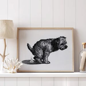 Poster raffigurante un Wheaten Terrier a pelo morbido che fa la cacca sull&#39;erba, tela raffigurante un Wheaten Terrier, decorazione murale raffigurante un Wheaten Terrier, decorazione per cani raffigurante un Wheaten Terrier