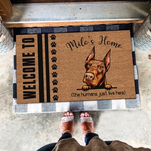 Dobermann Fußmatte, Dobermann Matte, Dobermann Teppich, Hundehaus Regel Matte, perfektes Geschenk für Hundeliebhaber, lustige Hunde Fußmatte, individuell für jede Hunderasse