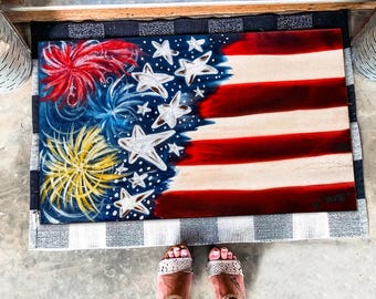 USA 4. Juli Party Fußmatte, 4. Juli Feier Fußmatten, Lustige Bourbon und Hunde Leckerei Fußmatte, Willkommen Fußmatte