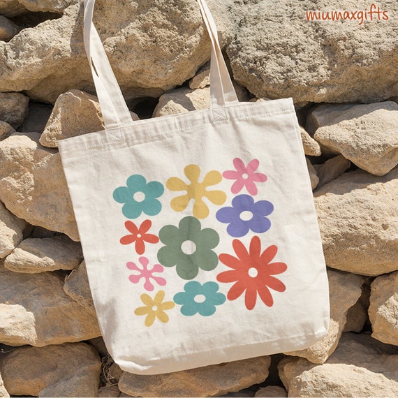 Retro Flower Tote Bag 60s 70s Flower Bag Groovy Retro Tote Bag Boho Flower Tote Bag Vintage Tote Bag Shopping Bag Travel Tote Bag Etsy