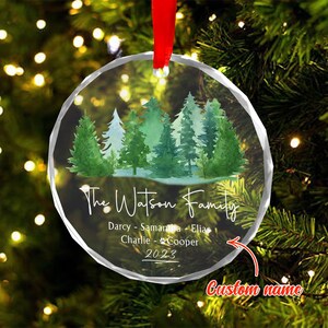 Personalized Family Christmas GLASS Ornament with Pet Name, Forest Ornament, Family Members Name Ornament Xmas, The Wood Christmas Keepsake