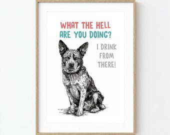 Australian Cattle Dog Poster, Funny Dog Poster, Australian Cattle Dog Wall Art, Funny Dog Wall Art, Heeler Dog Poster, Bathroom Toilet Decor
