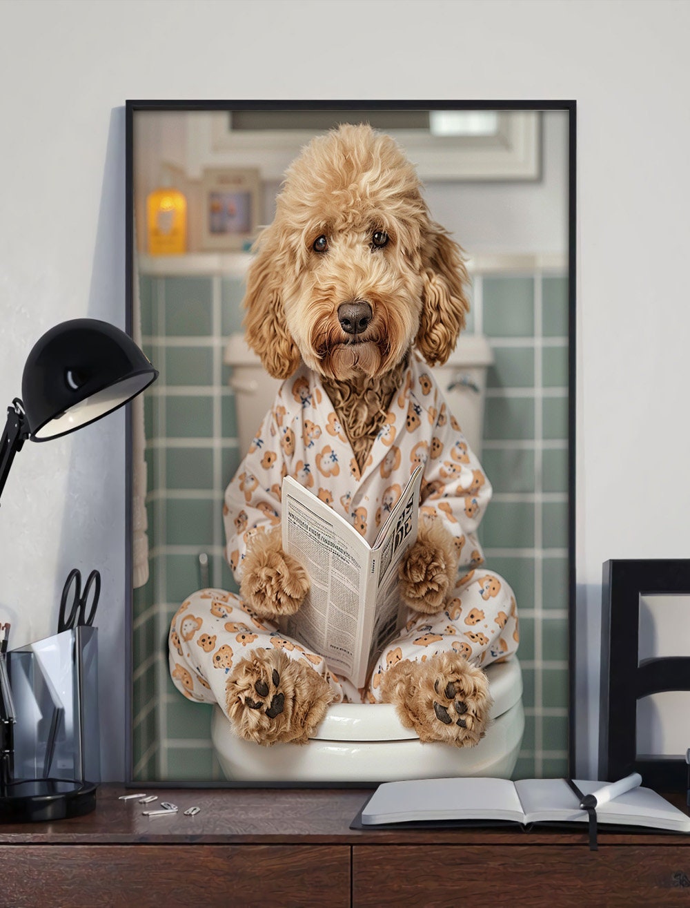 Cockapoo Sitting on Toilet Reading Newspaper, Funny Dog on Loo ...