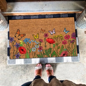 Flowers Doormat, Wildflower Fall Family Gift Doormat, New Home Decor, Butterfly Doormat, Welcome Doormat, Front Doormat, Housewarming Gifts