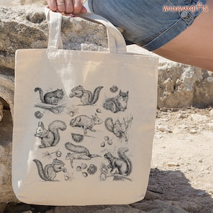Squirrel Tote Bag, Squirrel Bag, Squirrel Tote, Design By Miumaxgift, Wildlife Bag, Canvas Tote Bag, Wild Animal Tote Bag, Woodland Animal