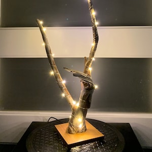 Driftwood twig sculpture light - LED fairy lights on driftwood branch - cottage, cabin camp, log home decor -  26-1/2" tall