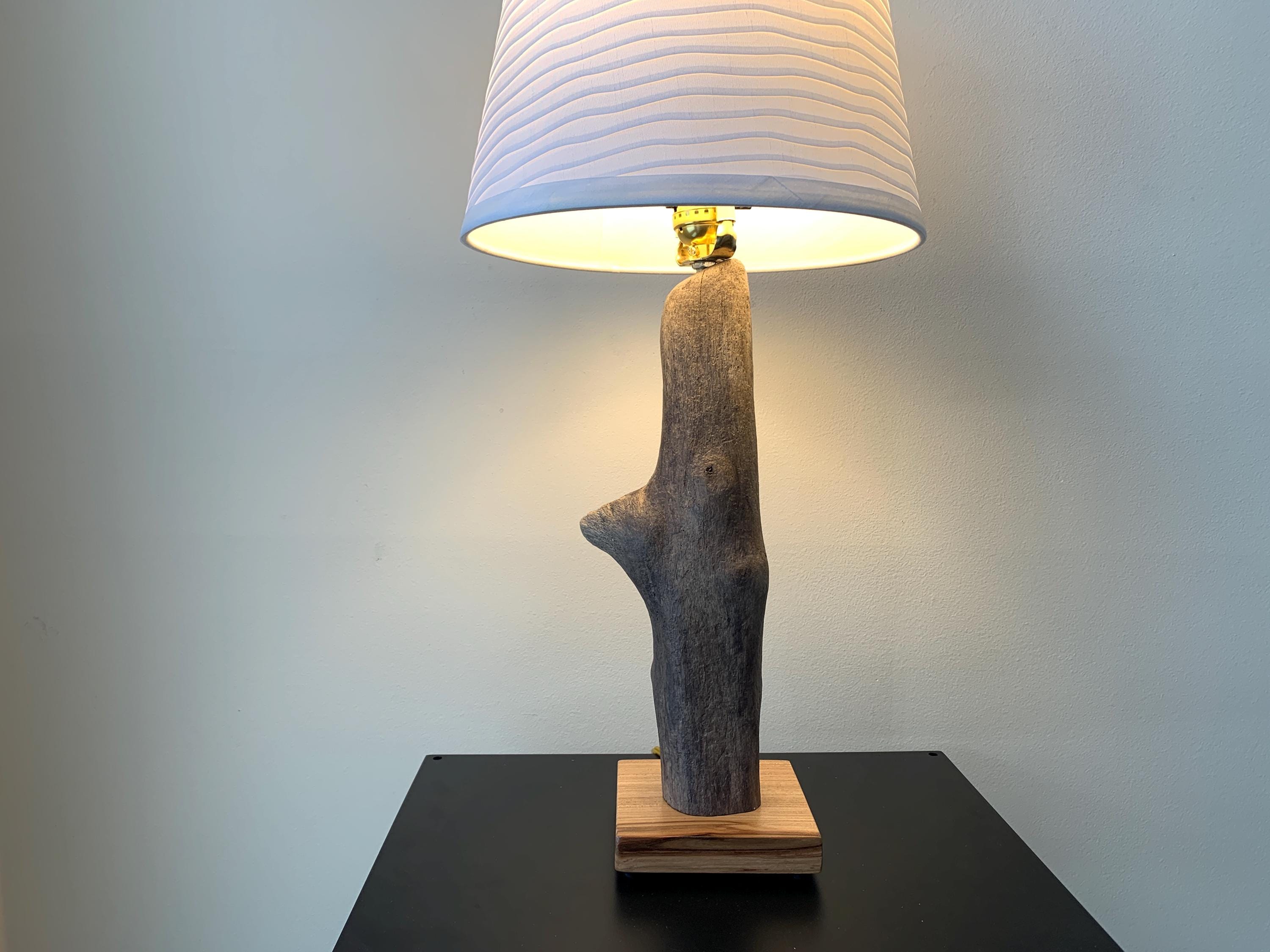 Slender Driftwood Table Lamp with Hickory Base – 21.5-Inch Tall – Shade Not Included