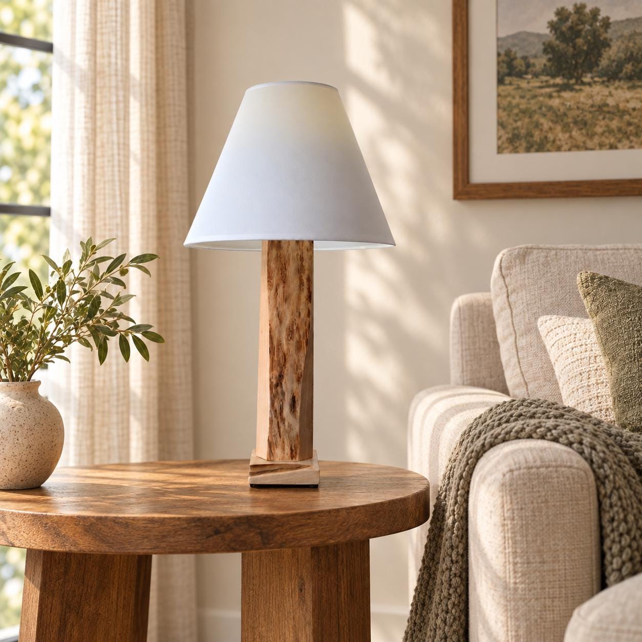 Handcrafted Live Edge Cherry Wood and Maple Lamp – 25-1/2" tall – **shade not included**