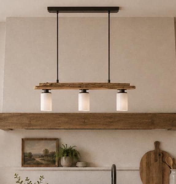Wood Chandelier – Driftwood Pendant Light – Kitchen Island Light – 28-1/2" Wide