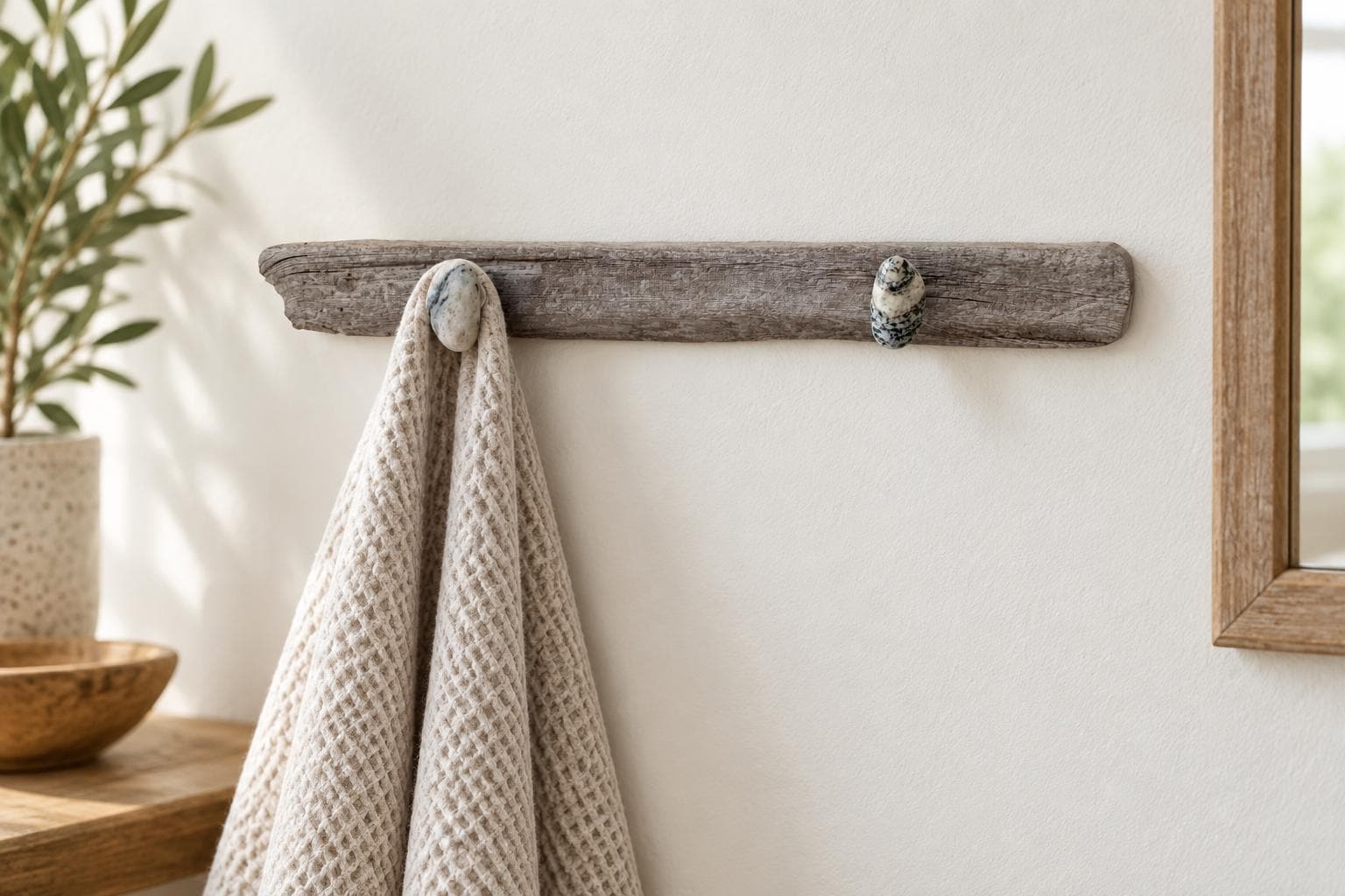 Small Thin Driftwood Wall Mounted Granite Beach Stone Knobs