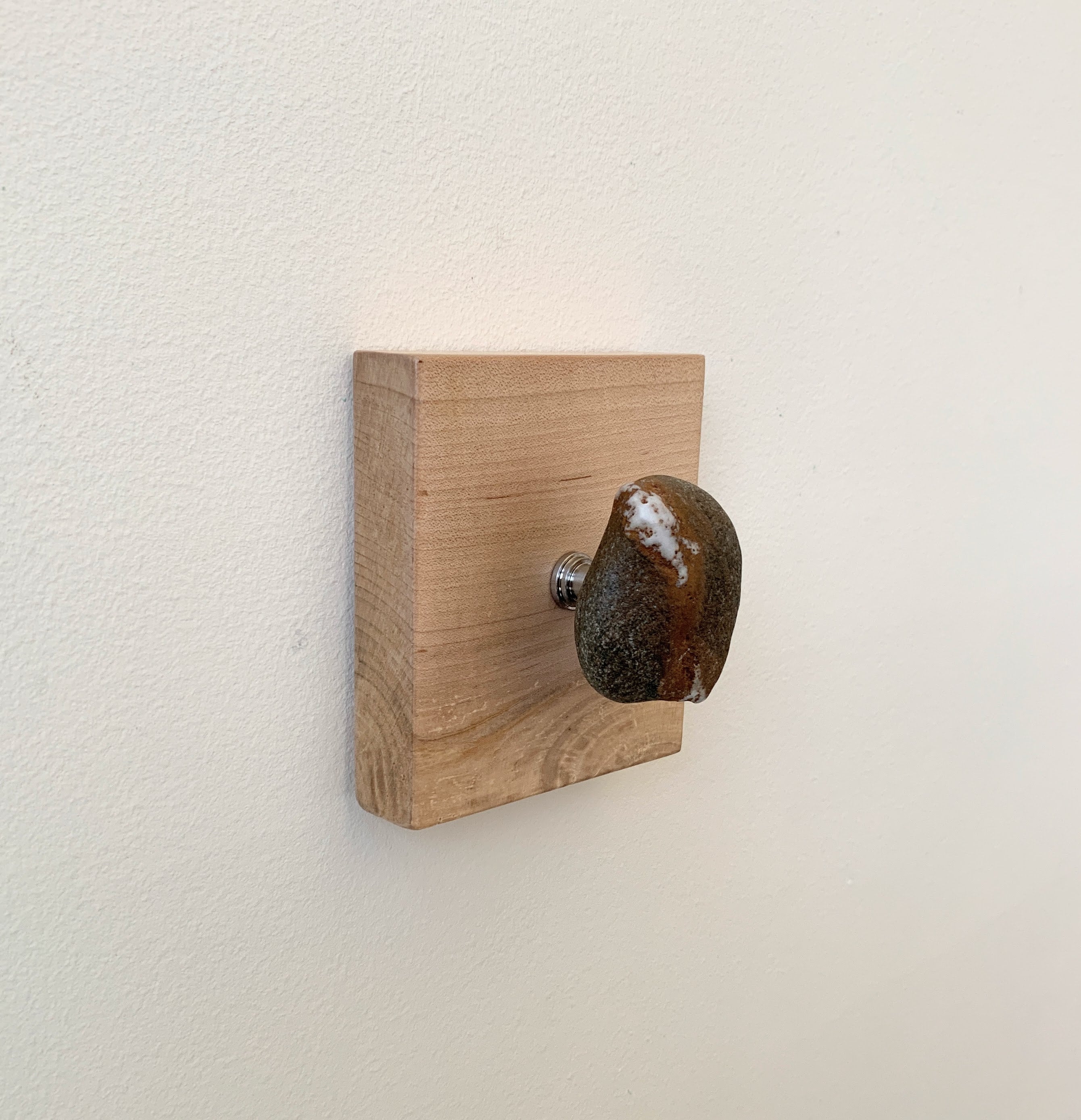 Handmade Beach Stone Hook: Maple Wood, unique stone