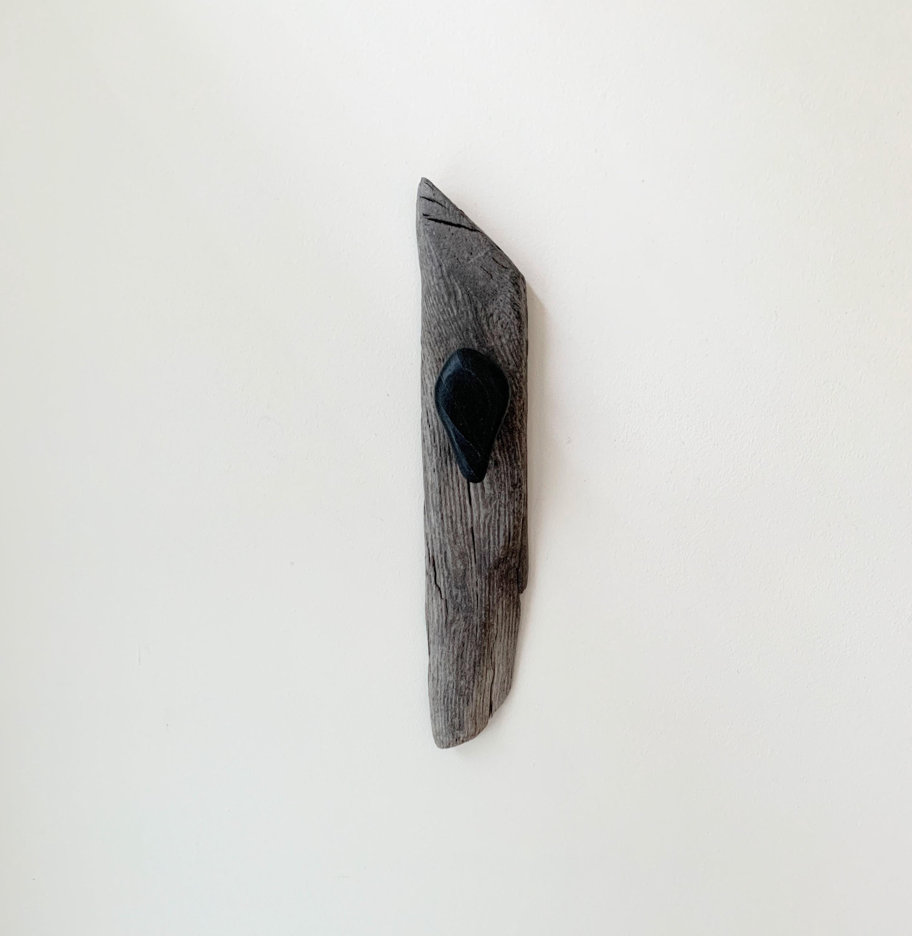 Dark Wall Mounted Driftwood Hook with Beach Stone for Towel, Coat, Leash and more
