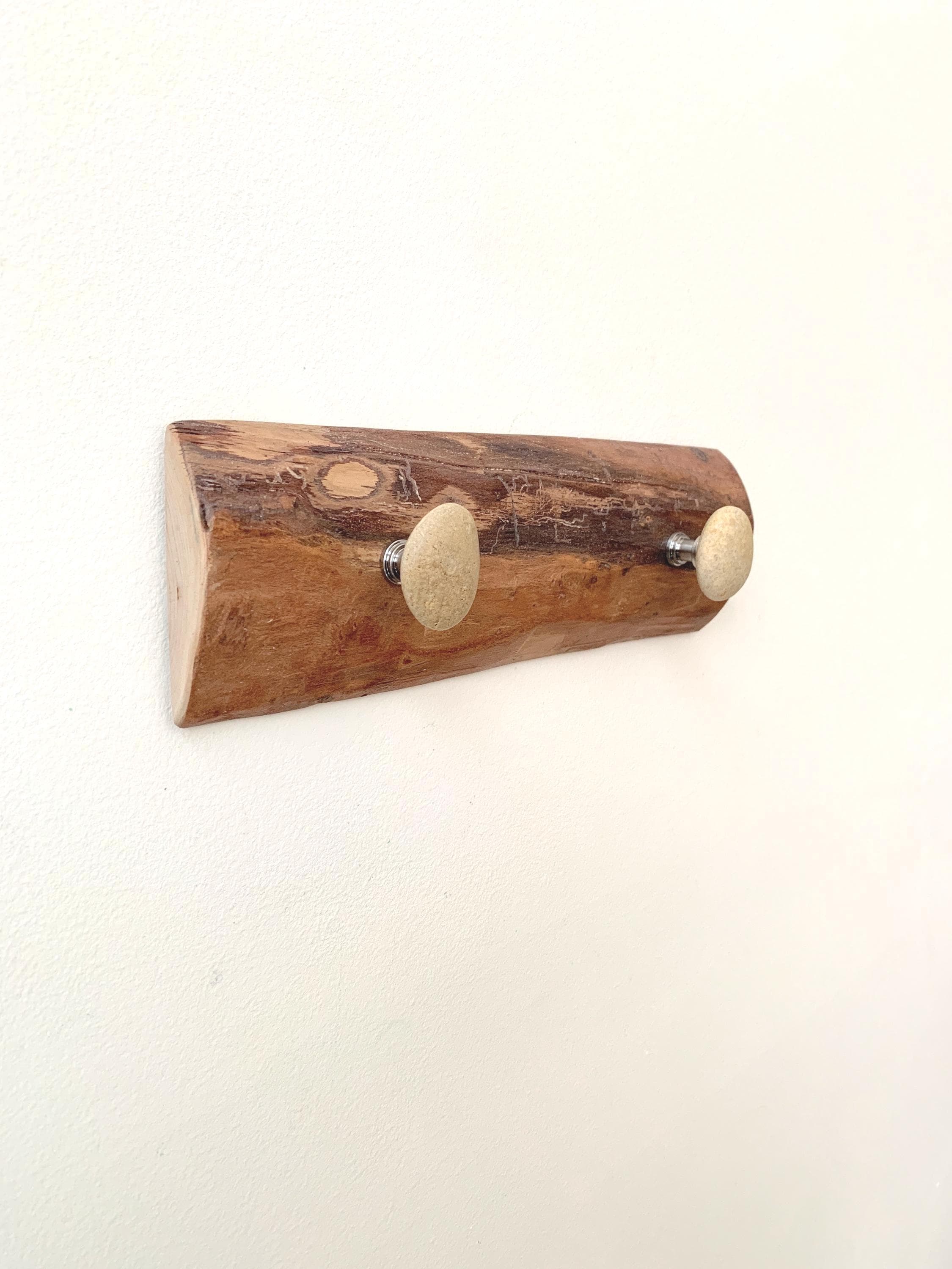 Handmade Choke Cherry Beach Stone Wall Hooks – Wood Wall Art – 11" Wide