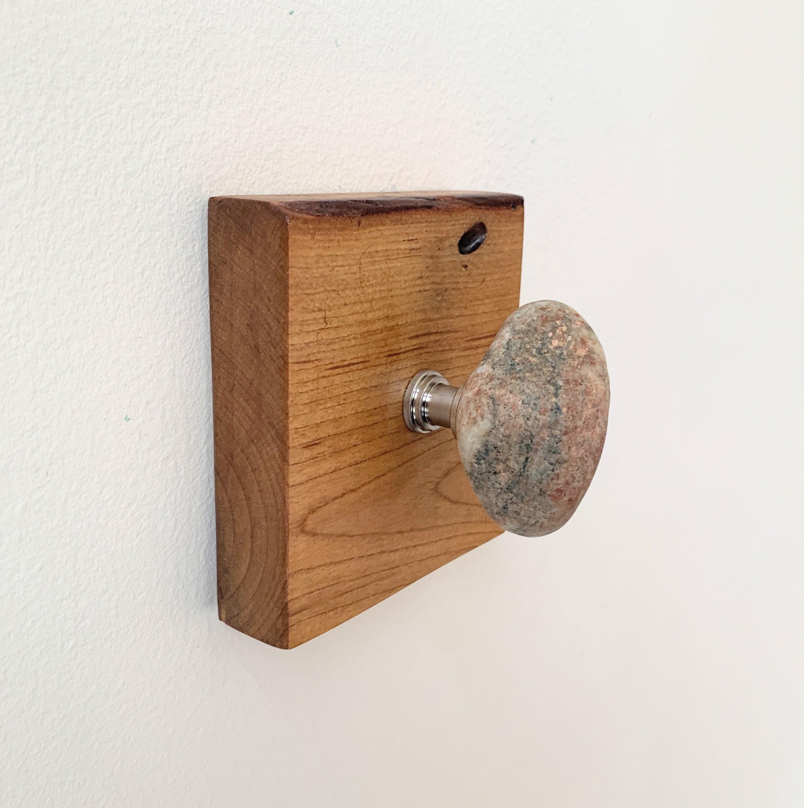 Beach Stone Wall Hook: Granite & Choke Cherry Wood – Coat, Towel, Leash Organizer