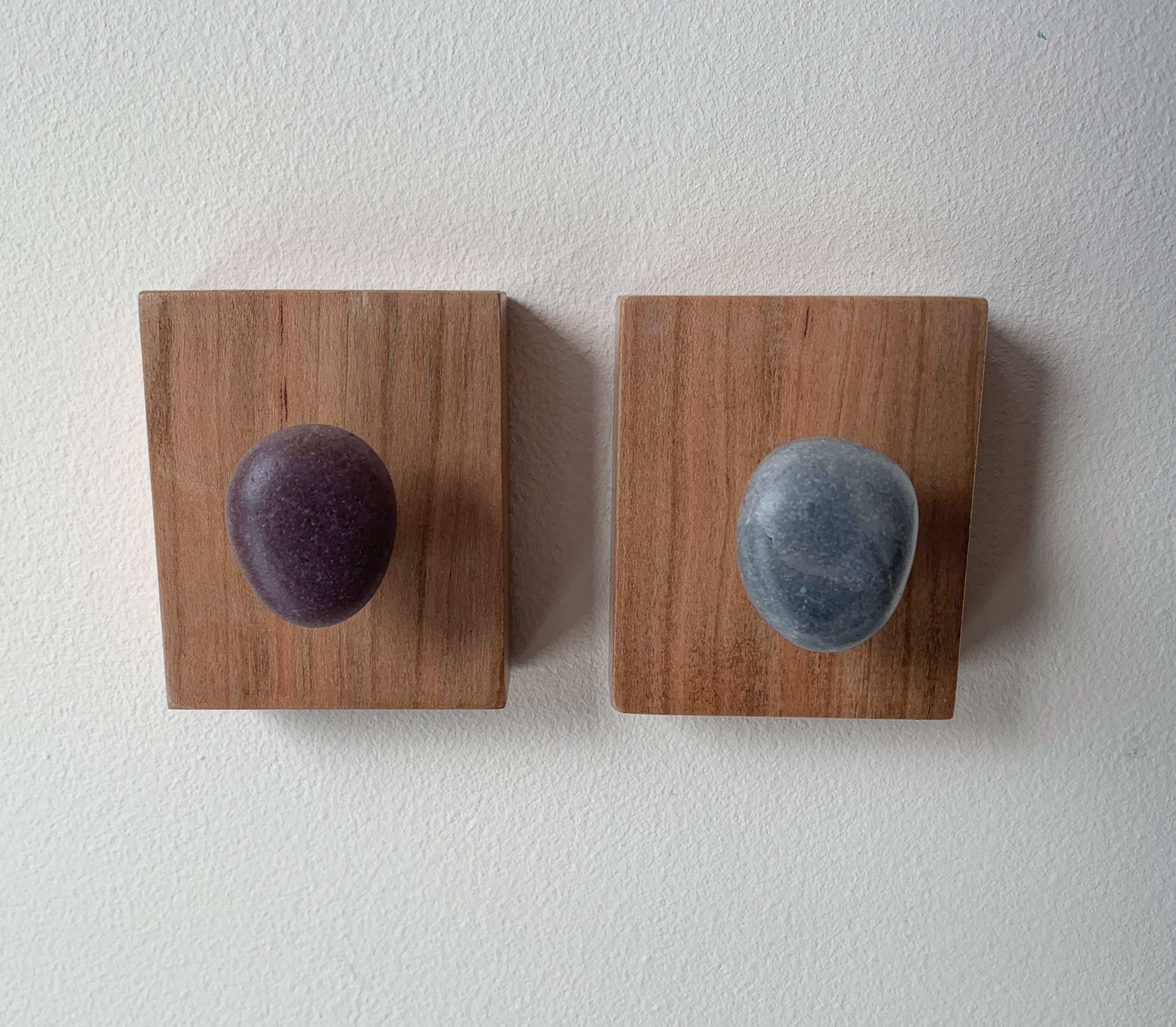 Beach Stone Hooks on Black Cherry Wood – Set of 2