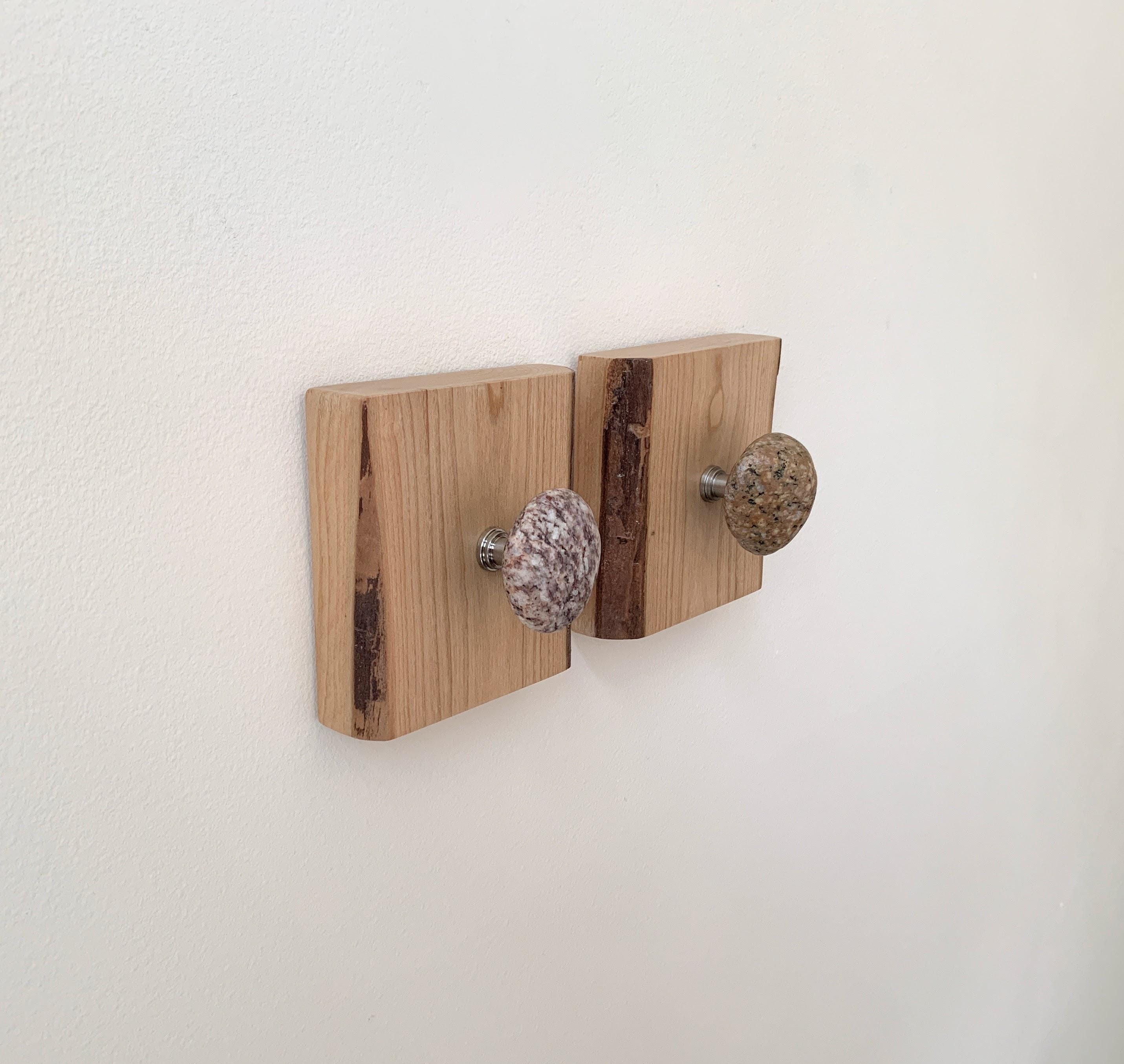 Lake Michigan Stone Hooks: Live Edge Choke Cherry Wood, Set of 2