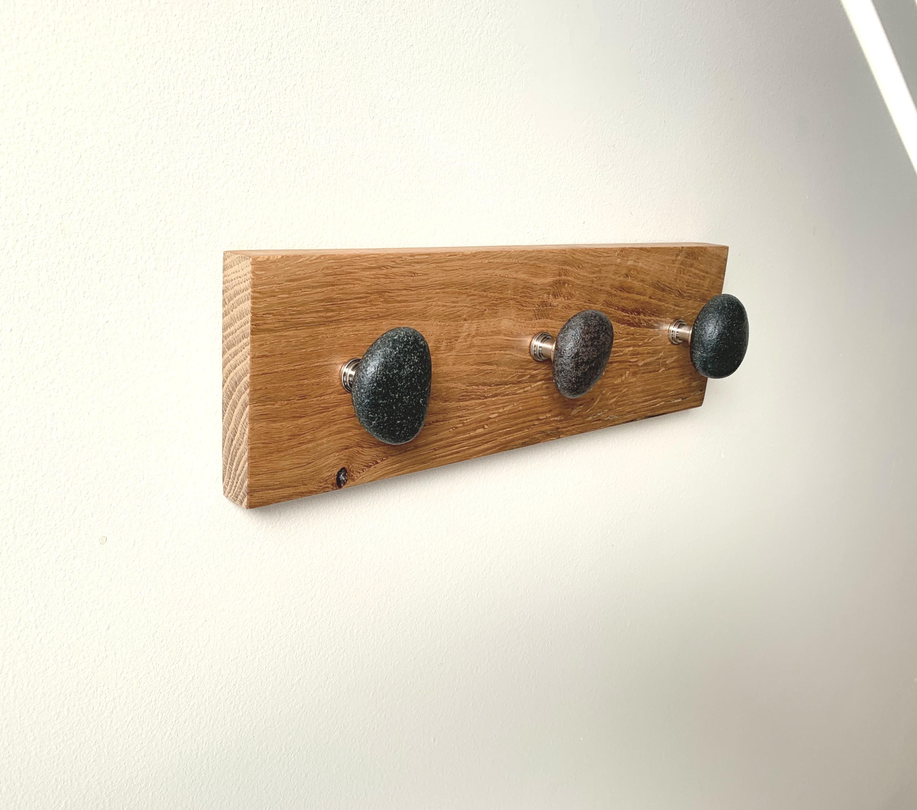 Wall Mounted Coat Rack – Beach Stone Towel Hooks – Wood Wall Art