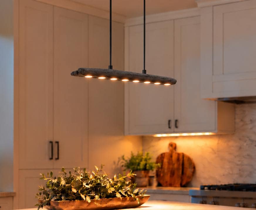 Driftwood Pendant Light – Soft Gray Kitchen Island Light – 32" Wide