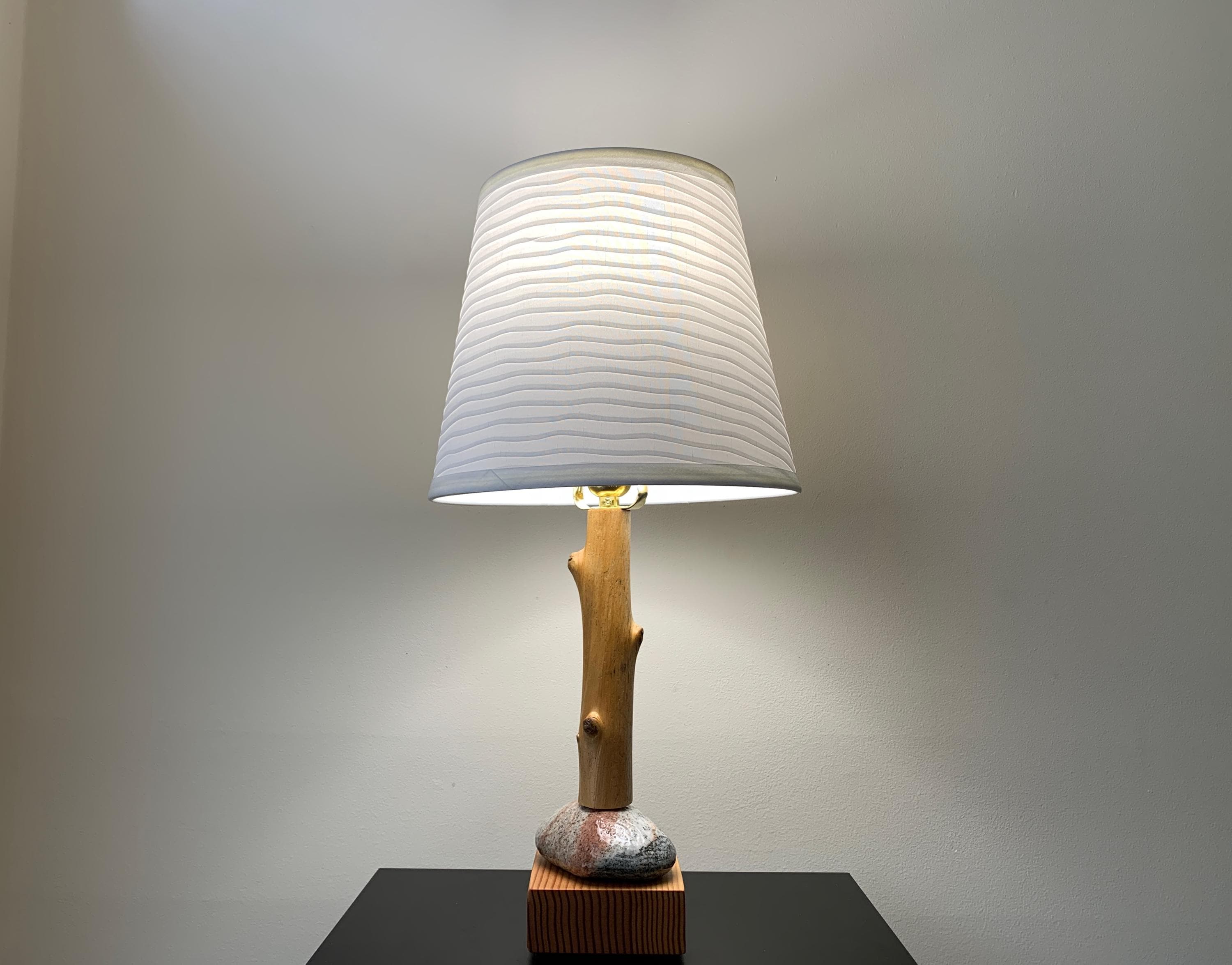 Handmade Rustic Driftwood and Stone Table Lamp – 19-1/2" tall – shade not included