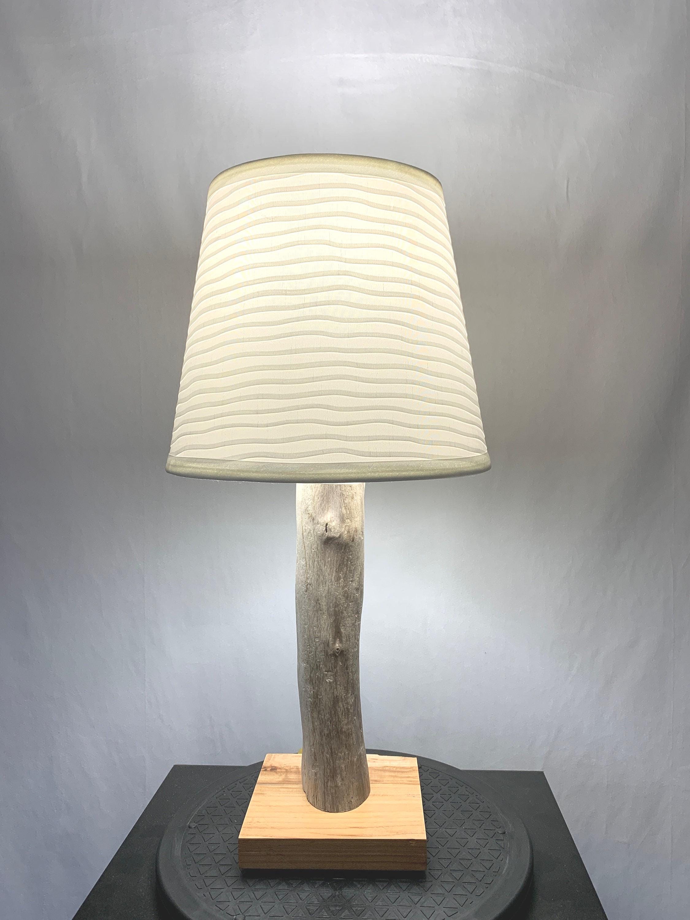 Gray Driftwood Table Lamp with Cherry Base – 20-Inch Tall – Shade Not Included