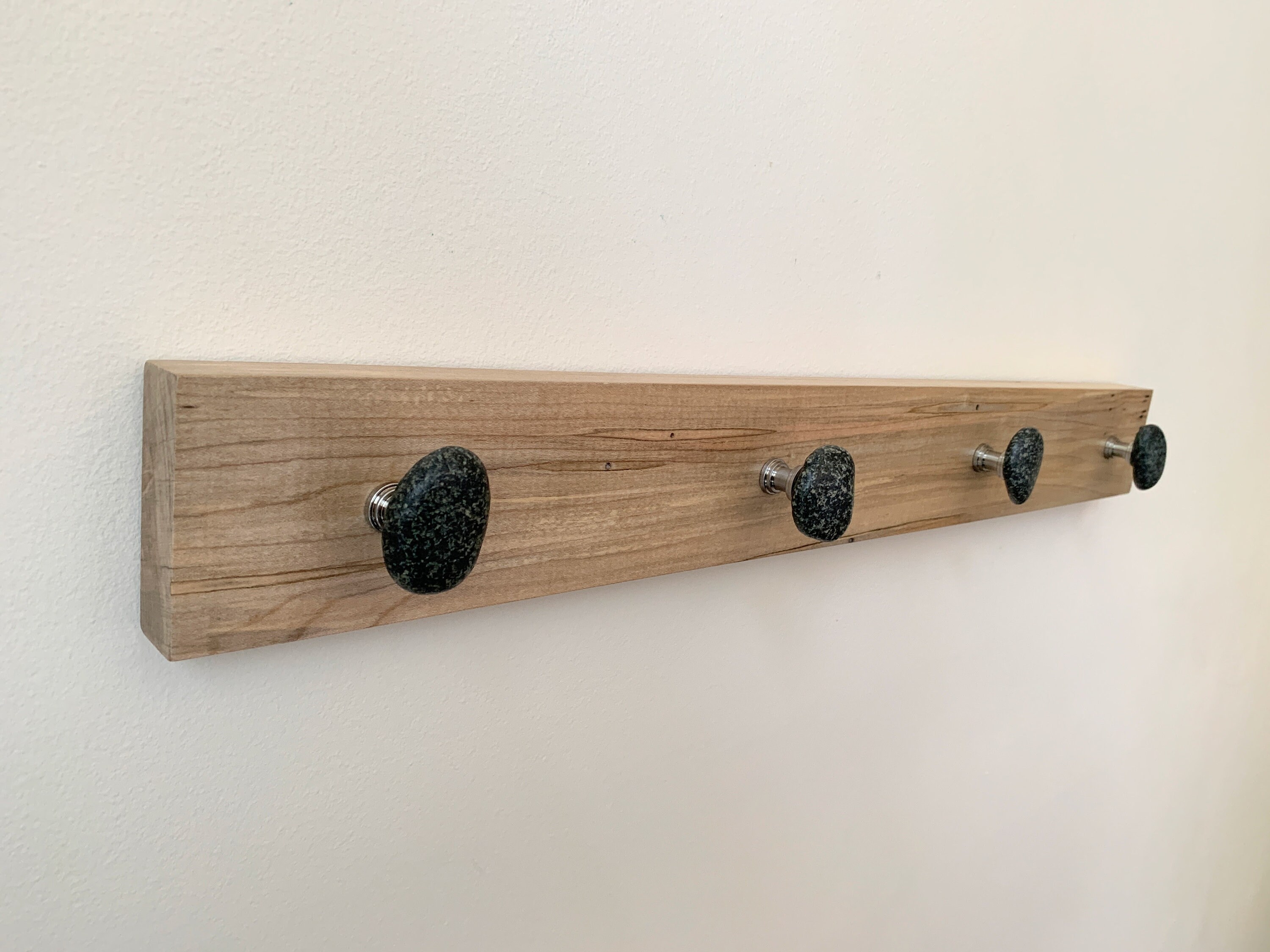 Dark beach stone hooks on ambrosia maple -  for coats, bath or beach towels, jewelry, hats, leashes and more - 23" long