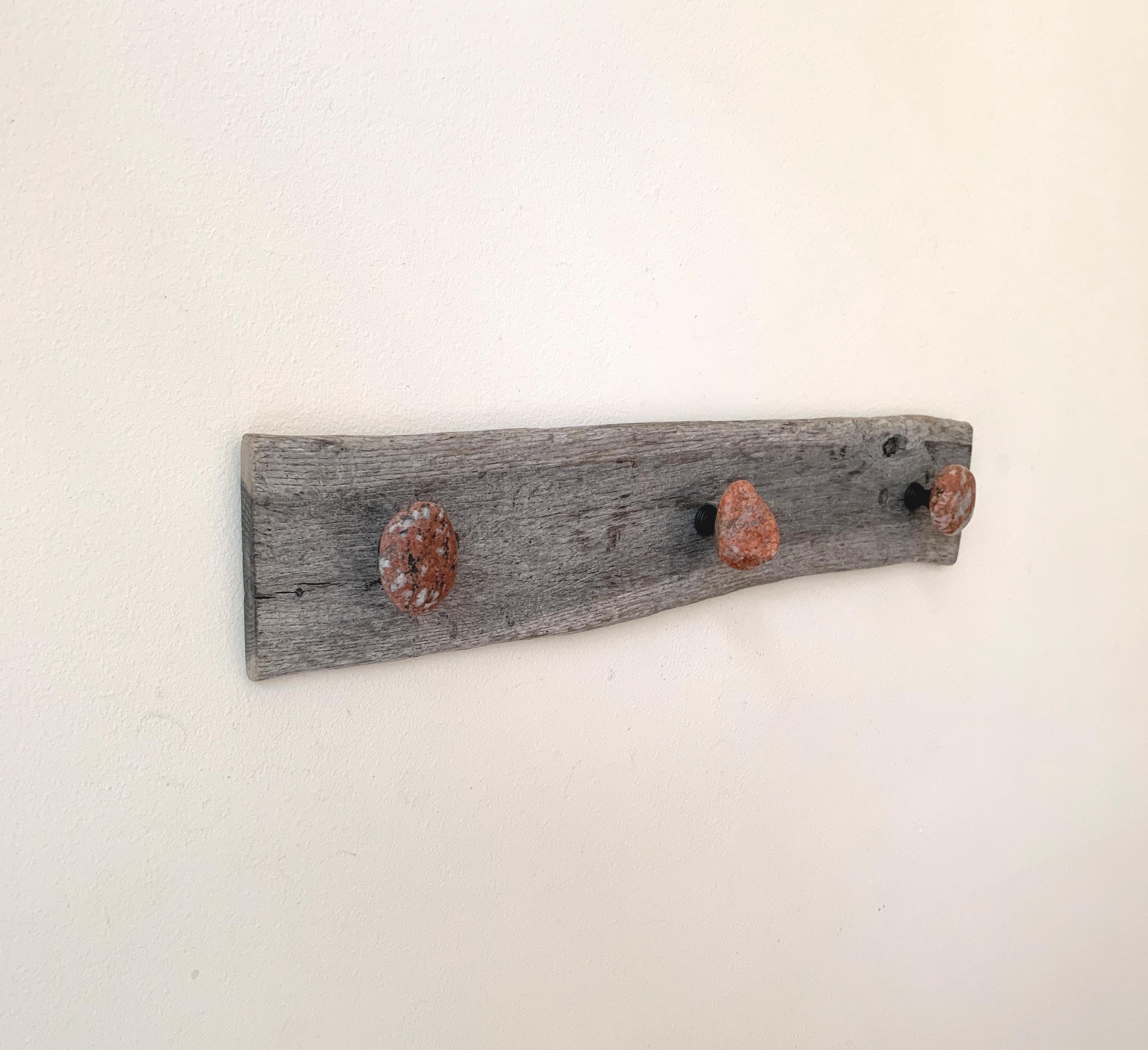 Dark gray driftwood beach stone wall hooks – Wood Wall Art – 16-1/2" wide