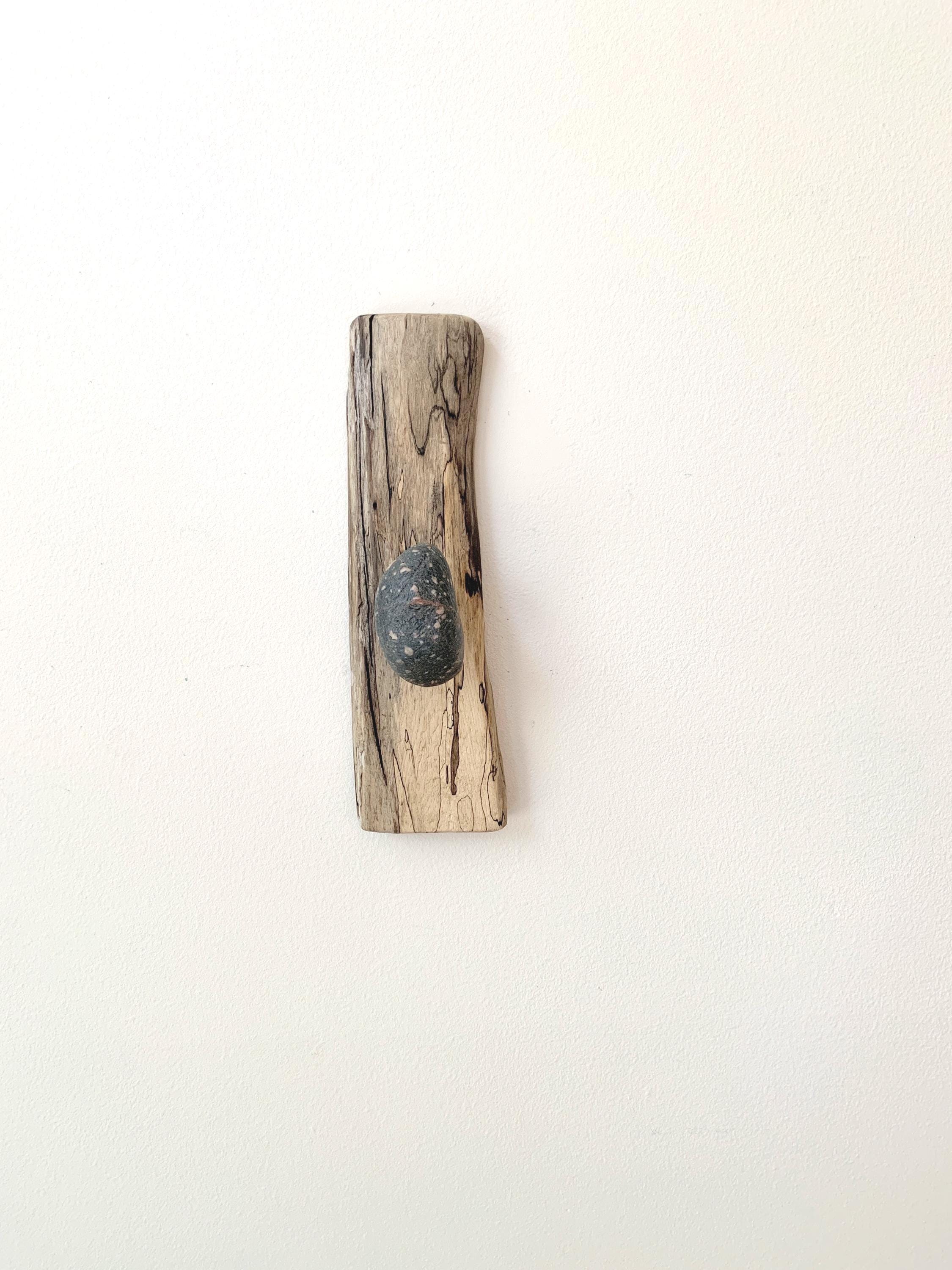 Rustic Beach Stone Wall Hook on Spalted Driftwood – Coastal, Beach and Lake Decor