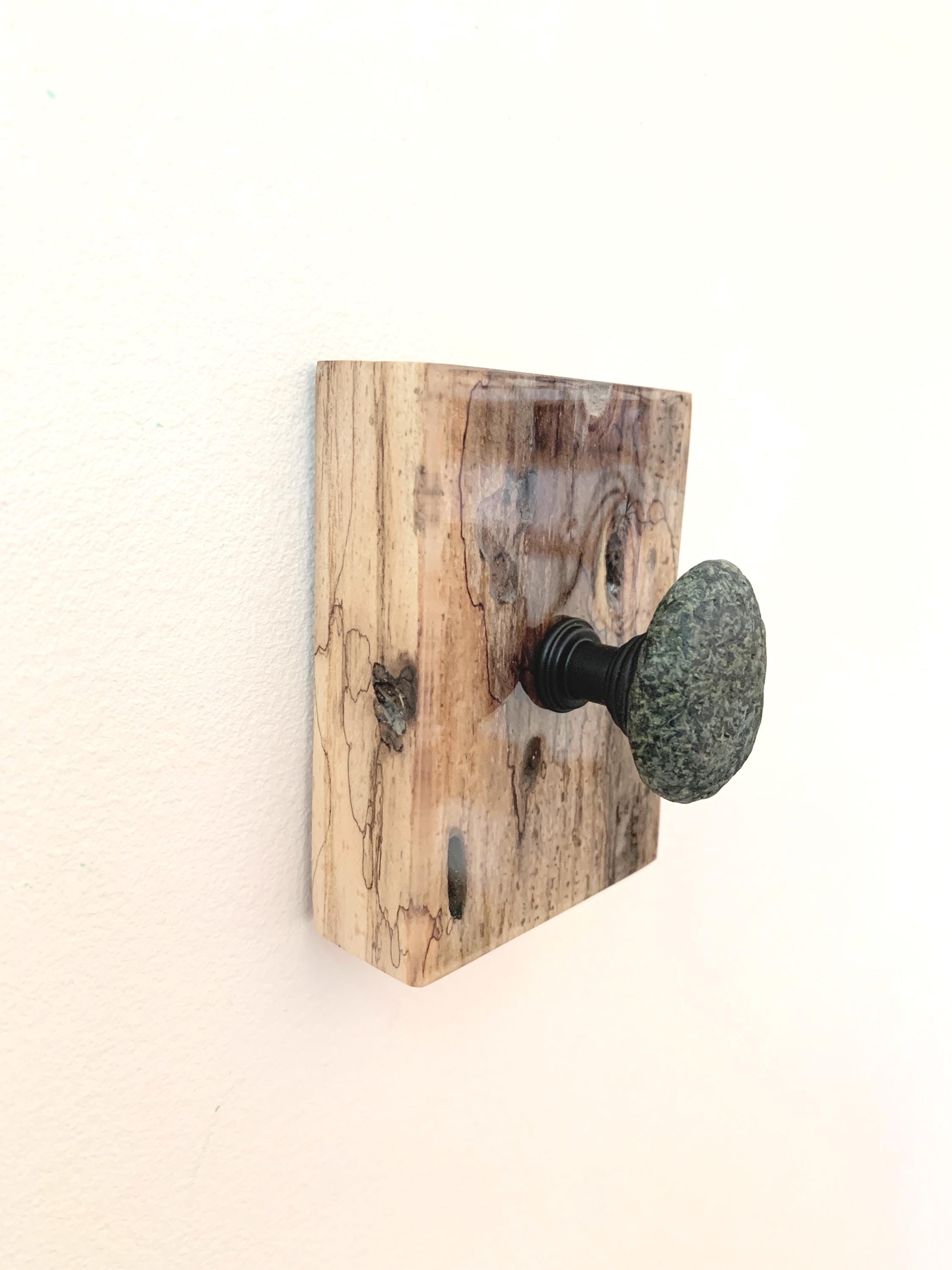 Rustic Beach Stone Wall Hook on Spalted Driftwood – Coastal, Beach and Lake Decor