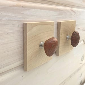 Rustic Modern Beach Stone Wall Hooks on Maple | Cabin, Cottage, or Farmhouse Décor