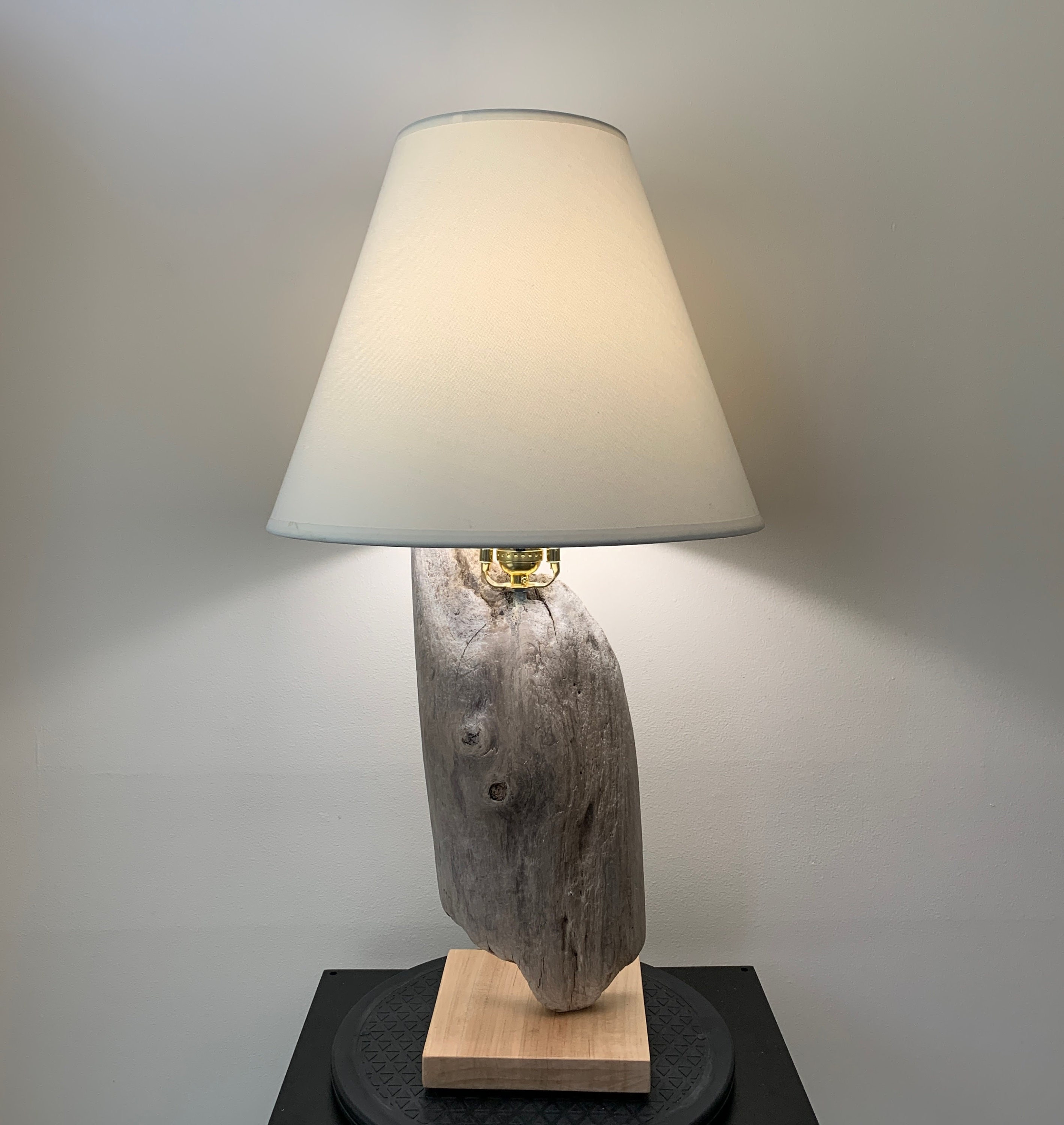 Soft Gray Driftwood Lamp – Wood Art – 26" tall – shade not included –