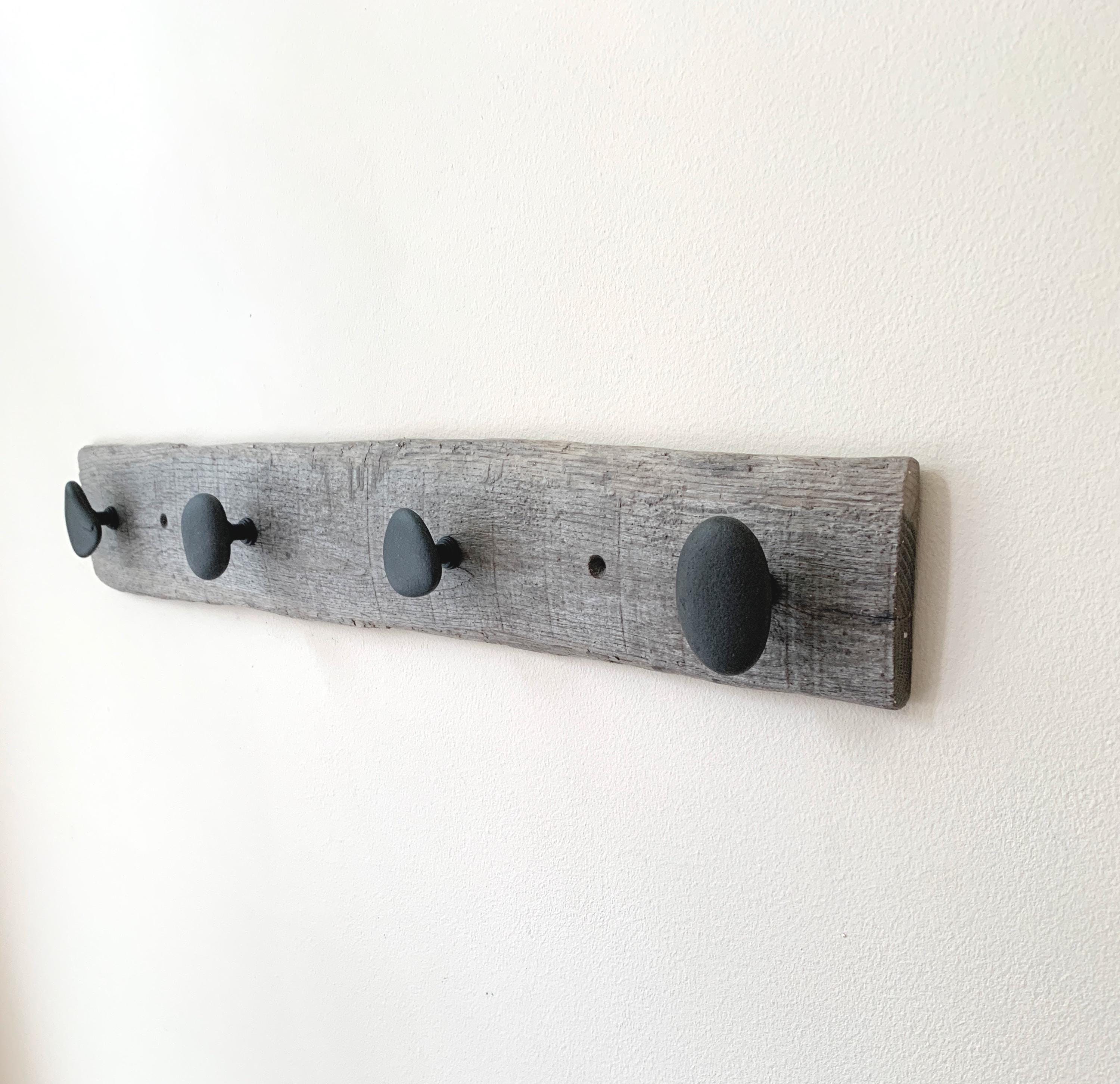 Dark gray driftwood beach stone wall hooks – Wood Wall Art – 23-1/2" wide