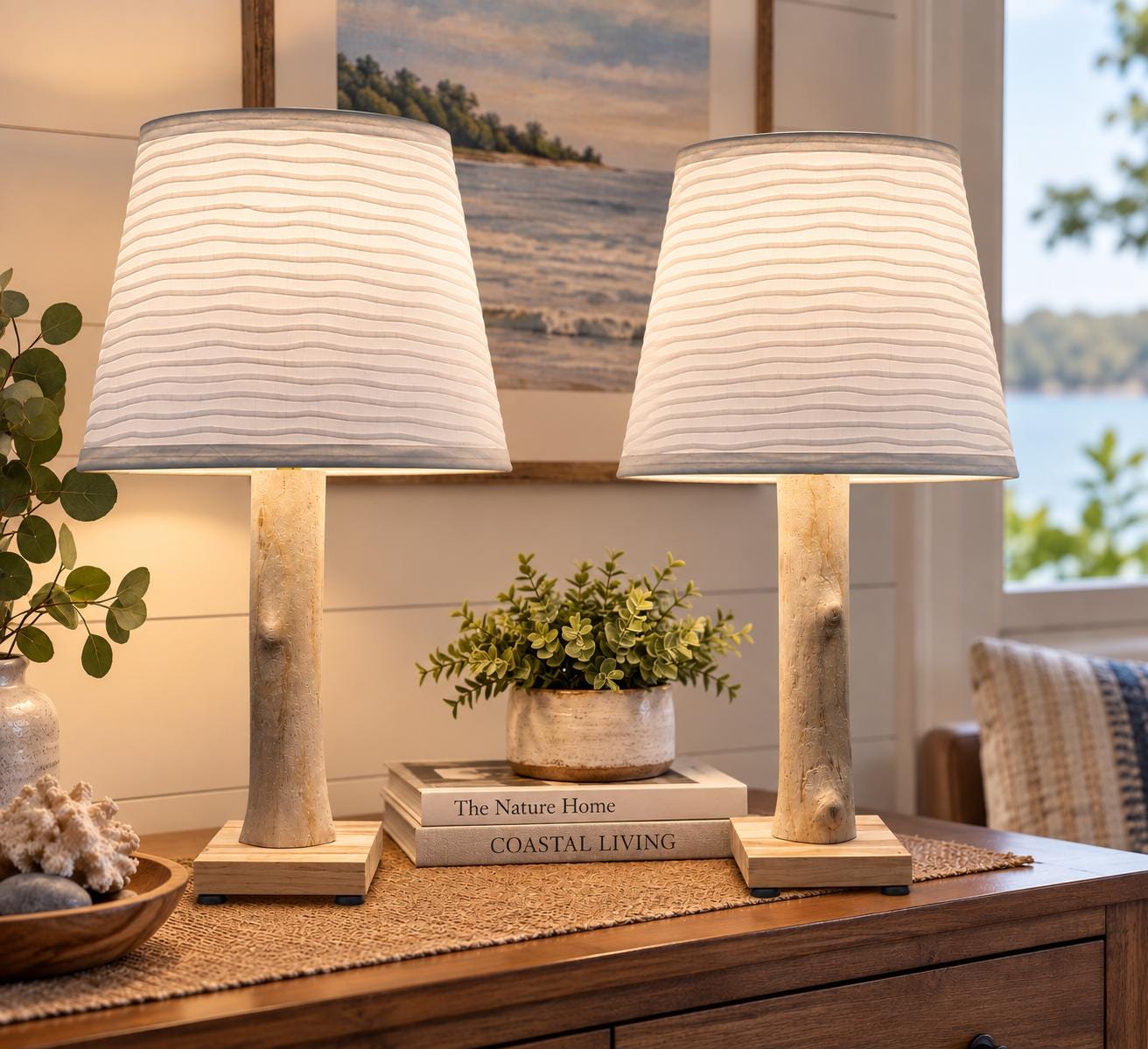 Set of 2 Driftwood Table Lamps – Rustic Wood Bedside Lamps (Shades Not Included)