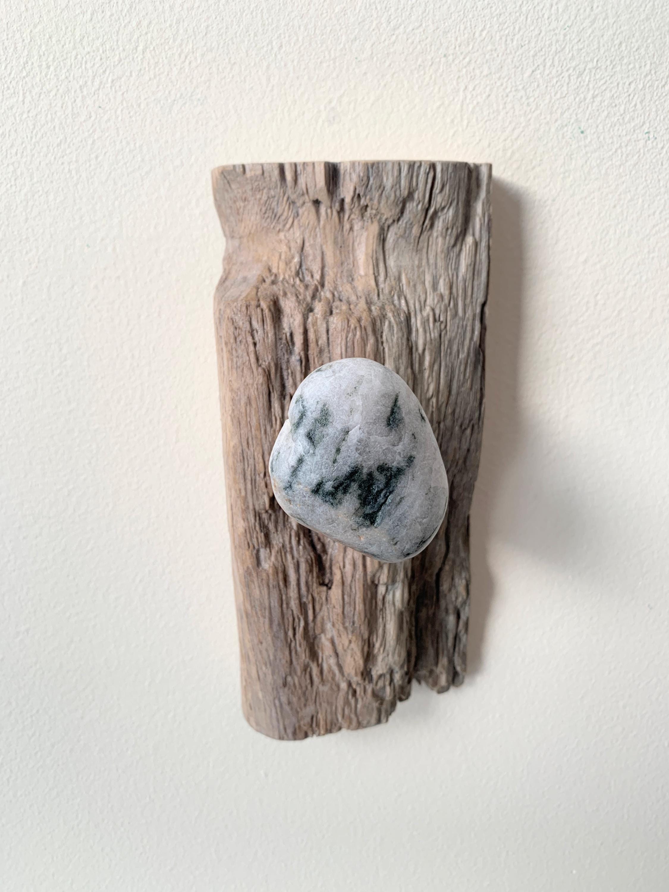 Driftwood Beach Stone Wall Hook: Rustic Coastal Decor 7-1/4" tall