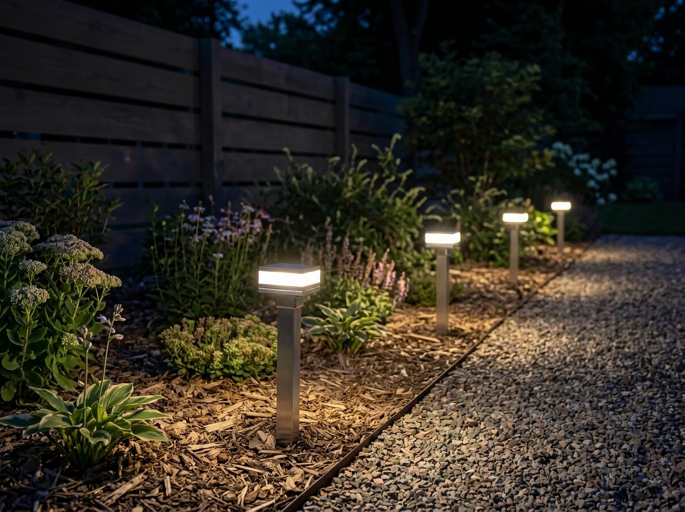 Modern LED Architectural Landscape Set of 4 Path Lights | Handmade 12V Low Voltage Garden Lights | Contemporary Outdoor Lighting