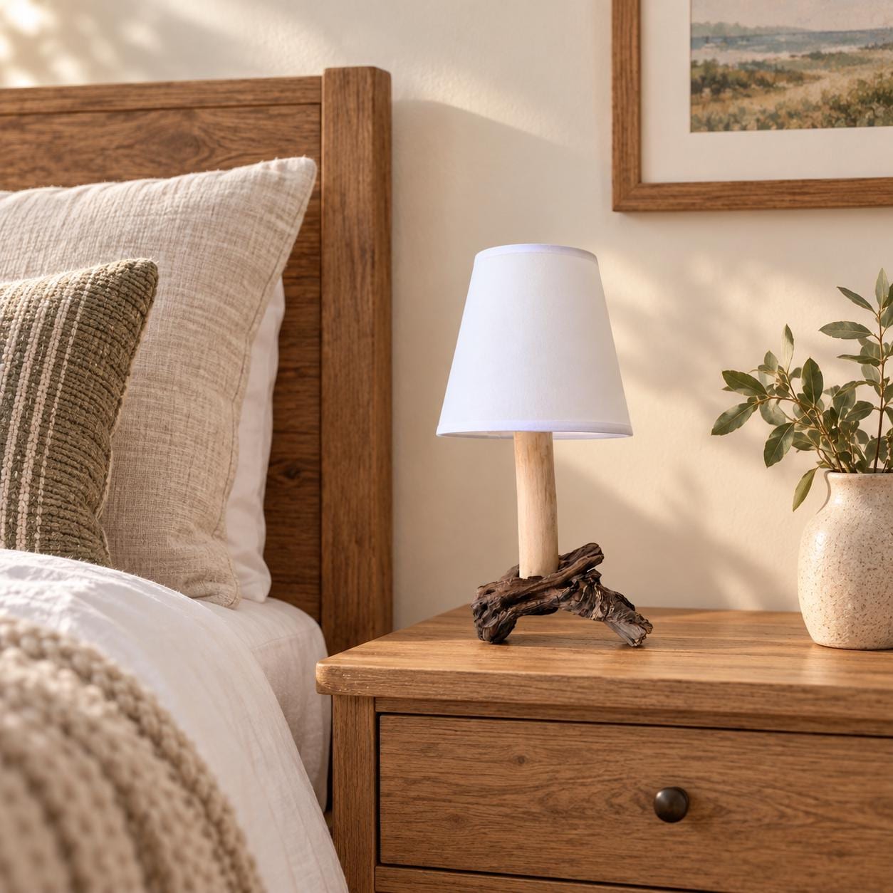 Rustic Driftwood Art Lamp: Small Accent Lighting (shade not included)