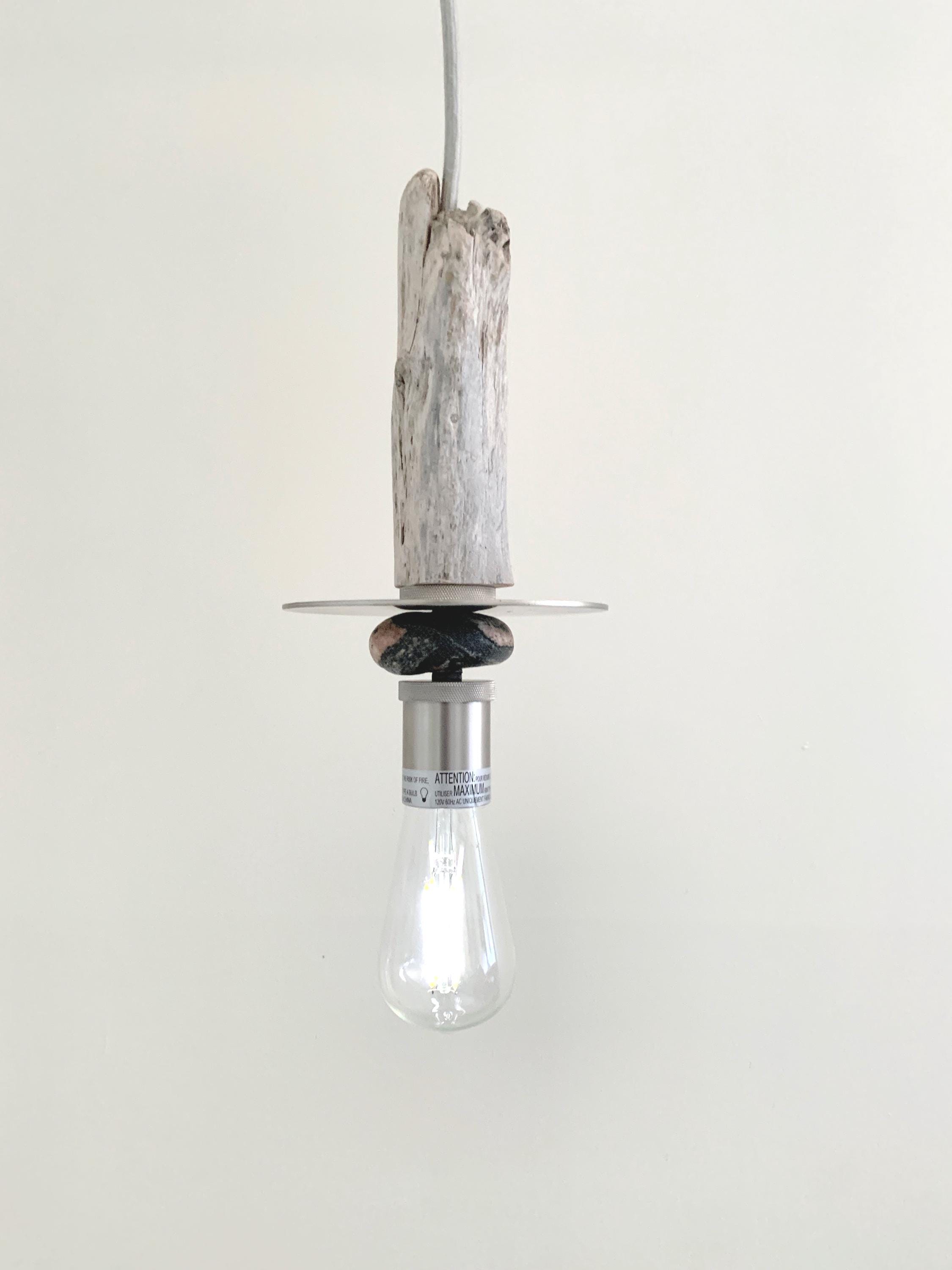 Modern Organic Driftwood Pendant Light – Beach Stone Hanging Lamp – Modern Coastal Lighting