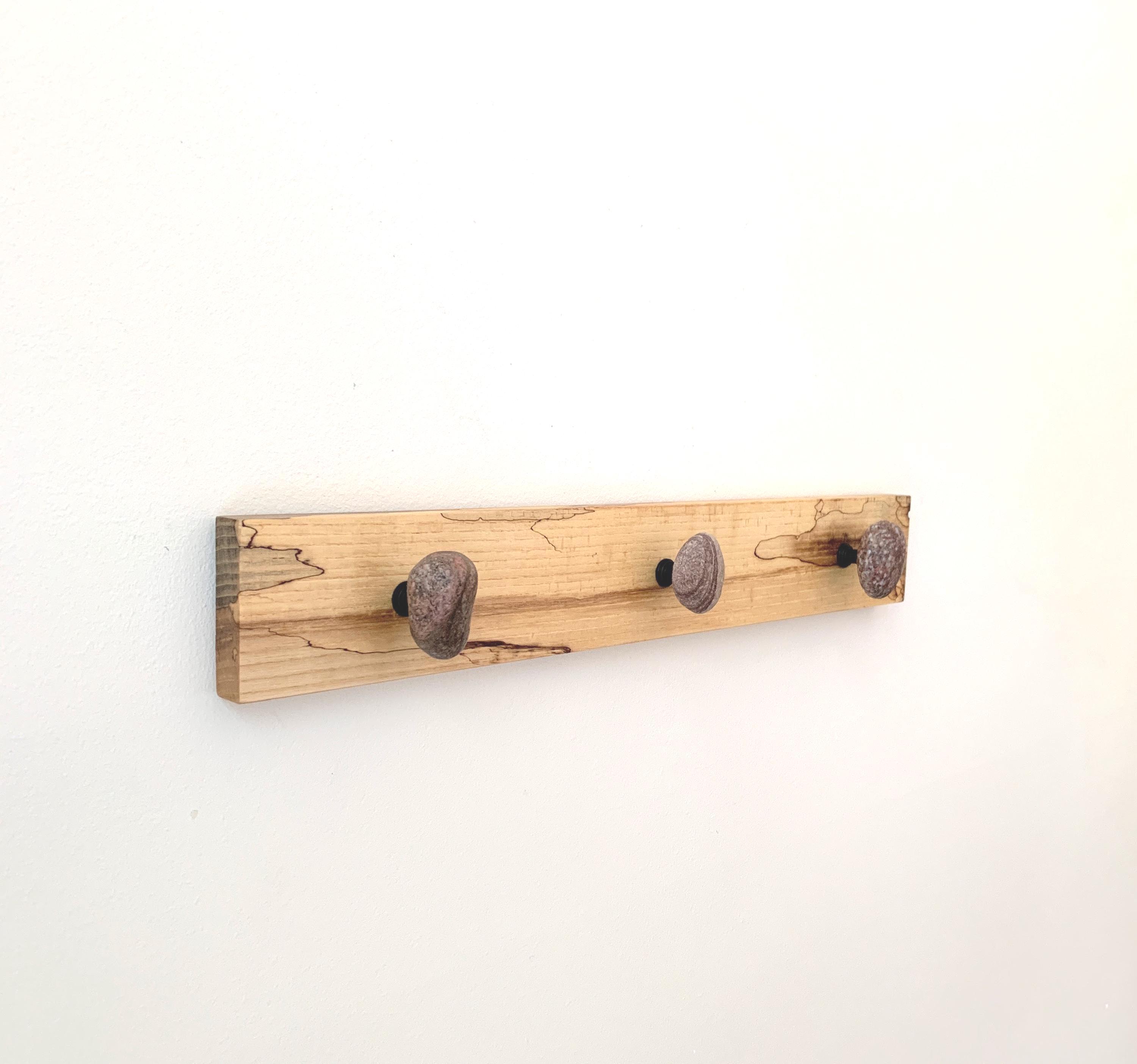 Wood Wall Hooks – Driftwood with Beach Stones – Towels, Coats and more