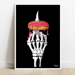 Skeleton Hand Donut Illustration. Art Print. Pink Donut Drawing. Skeleton Painting. Sweet Donut Painting. Decorative Print. Custom. Personalized
