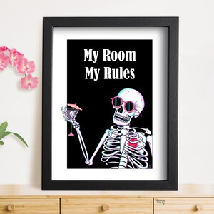 Poster de esqueleto con un cóctel, Poster con frase original, ArtPrint de esqueleto para decoración de pared, Decoración del hogar, Arte