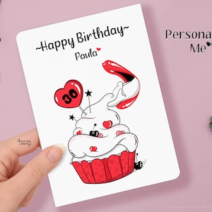 Tarjeta de cumpleaños Personalizada. Tarjeta regalo de cumpleaños. Cupcake.Felicitación. Birthday card. Custom. Customised design. BDay Cake