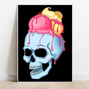 Print calavera, Cartel esqueleto, Poster helado, Poster calavera dulce, Art Print para decoración, Decoración dulce, Decoración del hogar