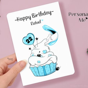 Tarjeta de cumpleaños Personalizada. Tarjeta regalo de cumpleaños. Cupcake.Felicitación. Birthday card. Custom. Customised design. BDay Cake
