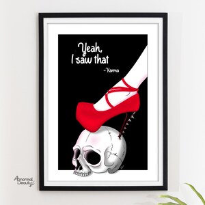 Poster met rode schoenen en karma-citaat, kunstprint met rode hakken voor wanddecoratie, karmaposter, woondecoratie
