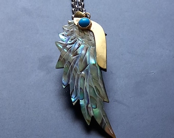 Abalone Muschel Feder Halskette: Türkis Stein Engel Flügel Anhänger