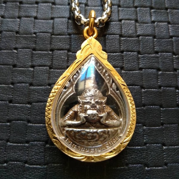 Phra Rahu Moon Eater Chain Necklace- Rahu Om Jun Moon- Thai Real Powerfull Amulet- Rahu Demon- Talisman Necklace- Buddhism Pendant Talisman