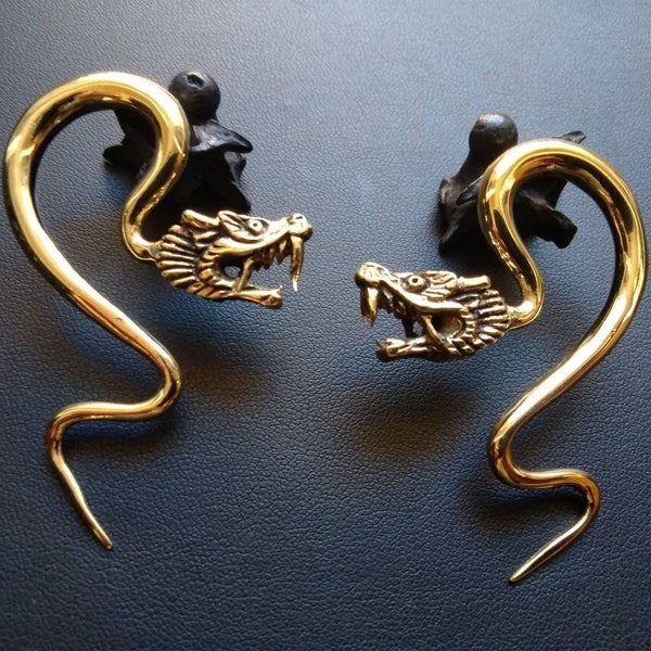 Dragon Brass Ear Weights- 6mm- Body Modification- Ear Expanders- Leyendary Creature- Ear Stretching- Mythical Dragon- Tribal Jewelry- Ethnic