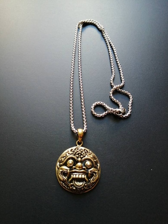Barong Brass Pendant Necklace – Balinese Talisman Jewelry