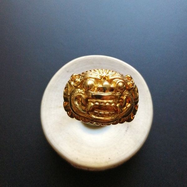 Barong Brass Ring- UE 59- 62- Lion- Balinese Mythology- King of Spirits- Rangda- Ethnic Spirit- Unique Jewels- Ornamental- New Collection