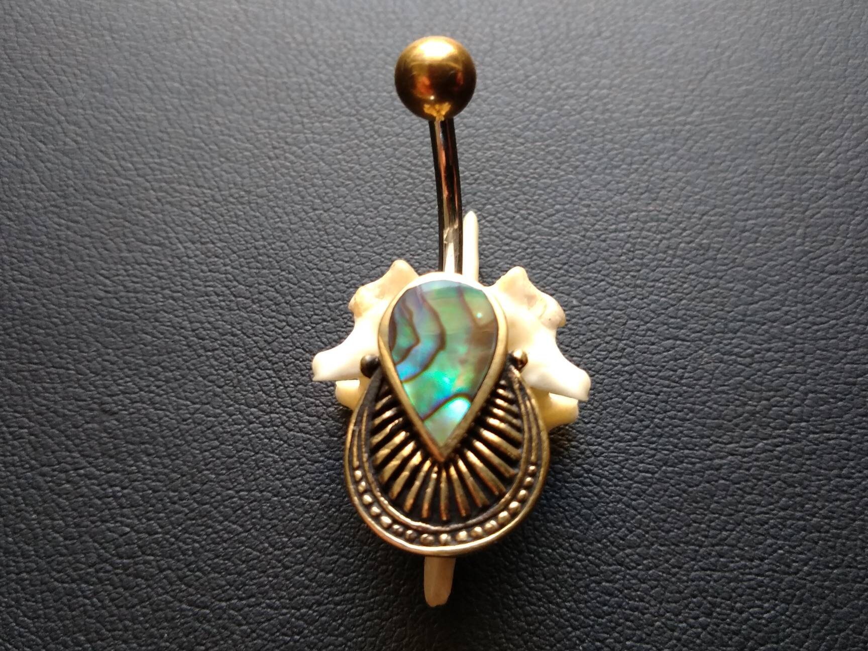 Belly Shell Tribal Fusion Abalone Shell Belly Ring: Brass & Surgical Steel Navel ...