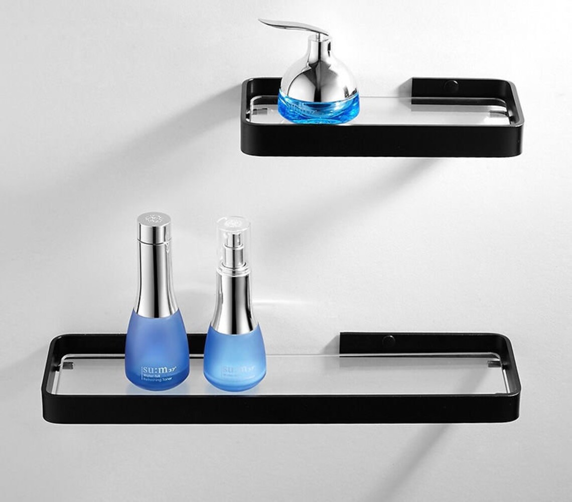 Matte Black Glass Bathroom Shelf Rack Kitchen Wall Bath Towel Etsy Canada